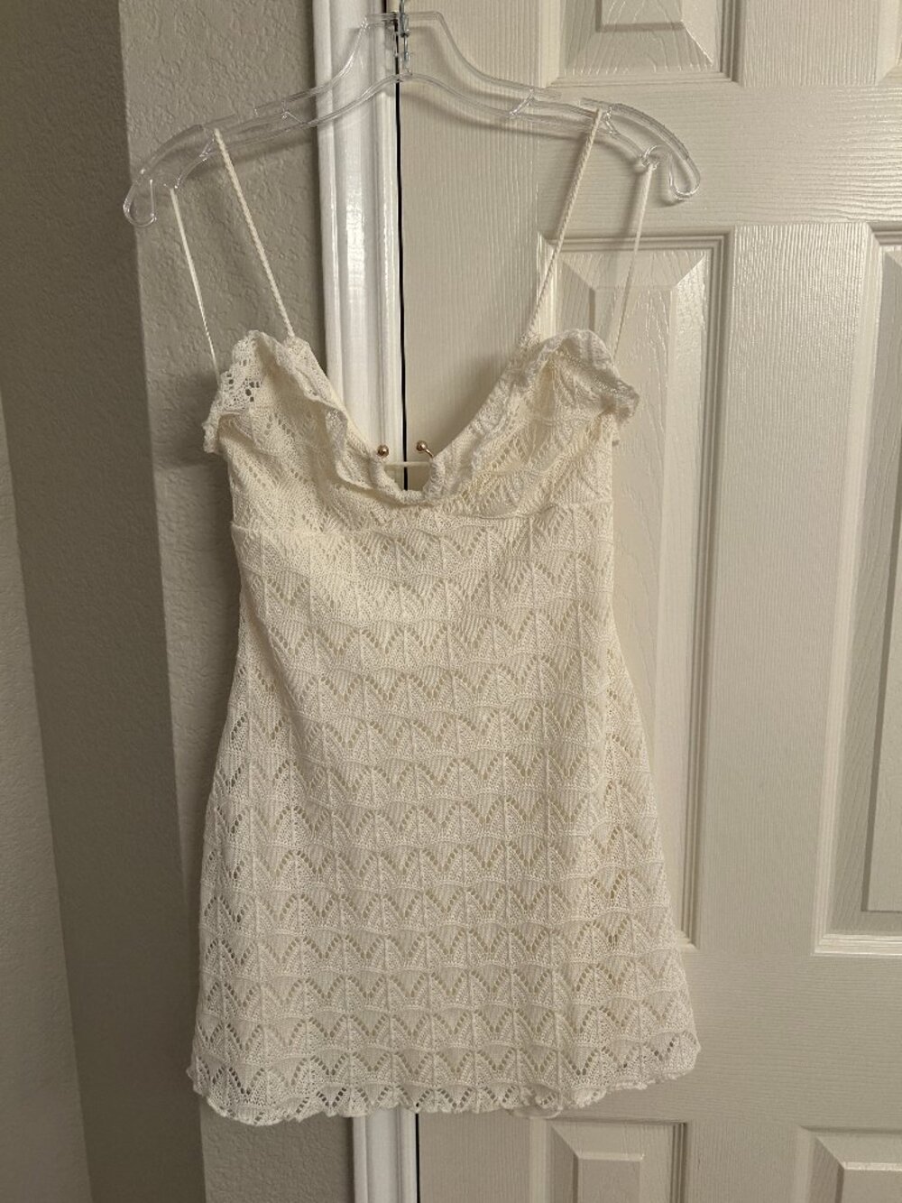 Kirious Los Angeles Knit Lined Mini Dress with Spaghetti Straps - White - Small